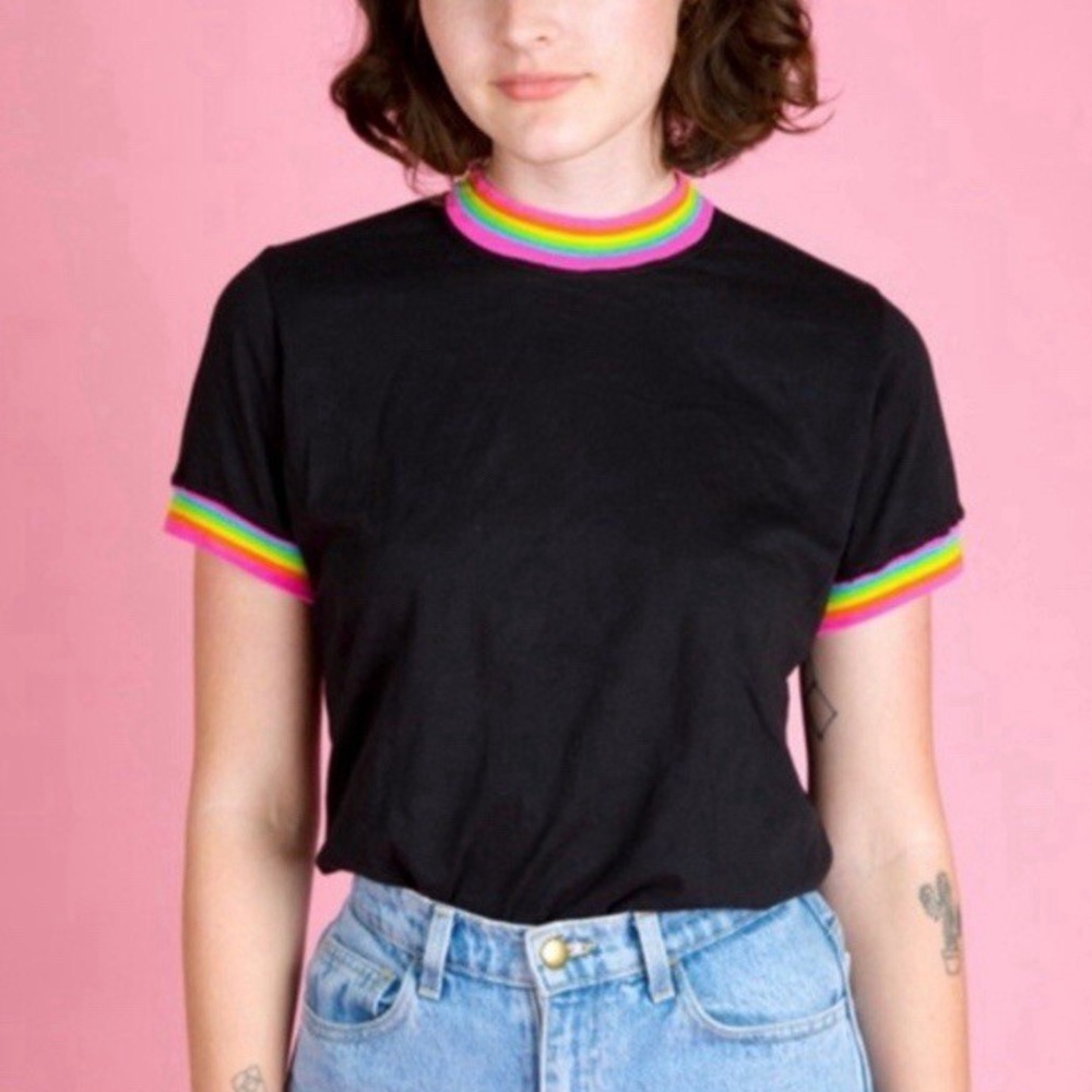 Big Bud Press Black Tee with Rainbow Trim